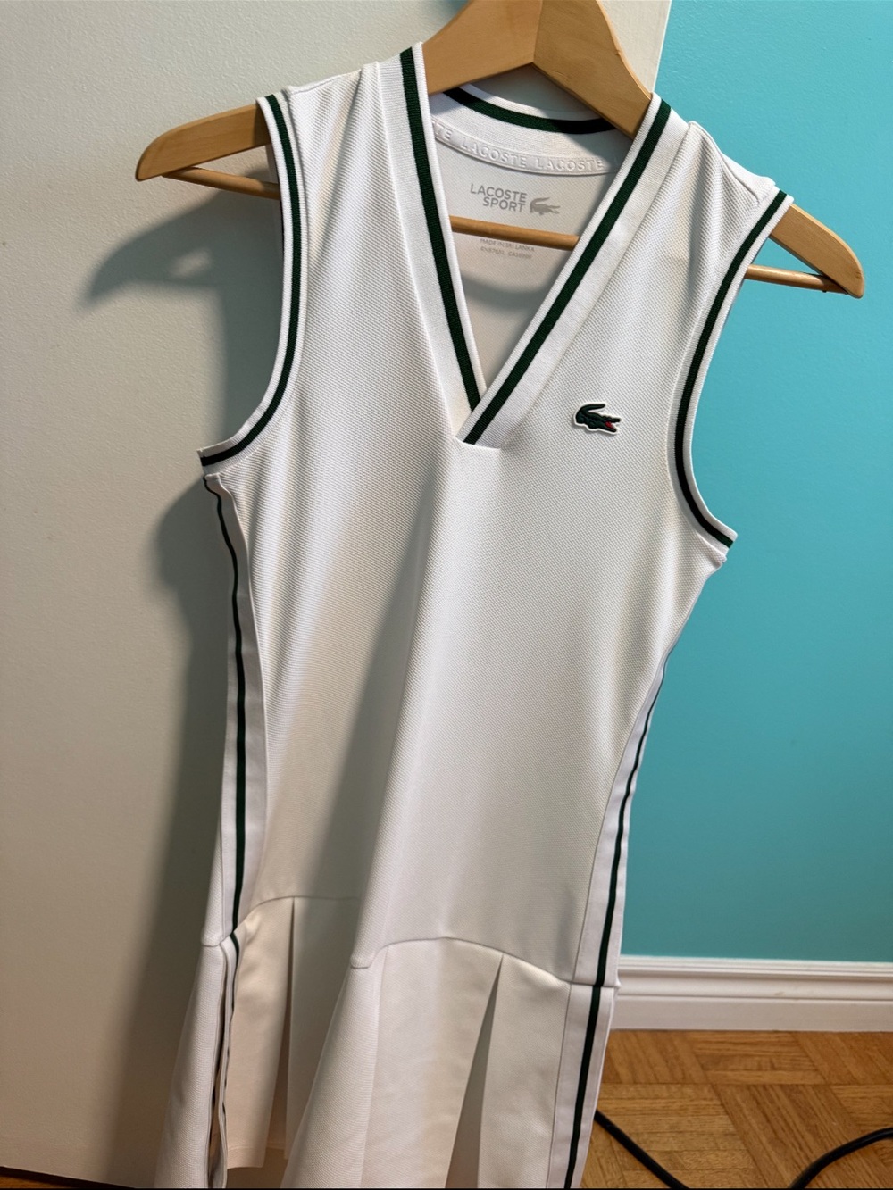 Lacoste White Sleeveless Midi Tennis Dress with Green Trim